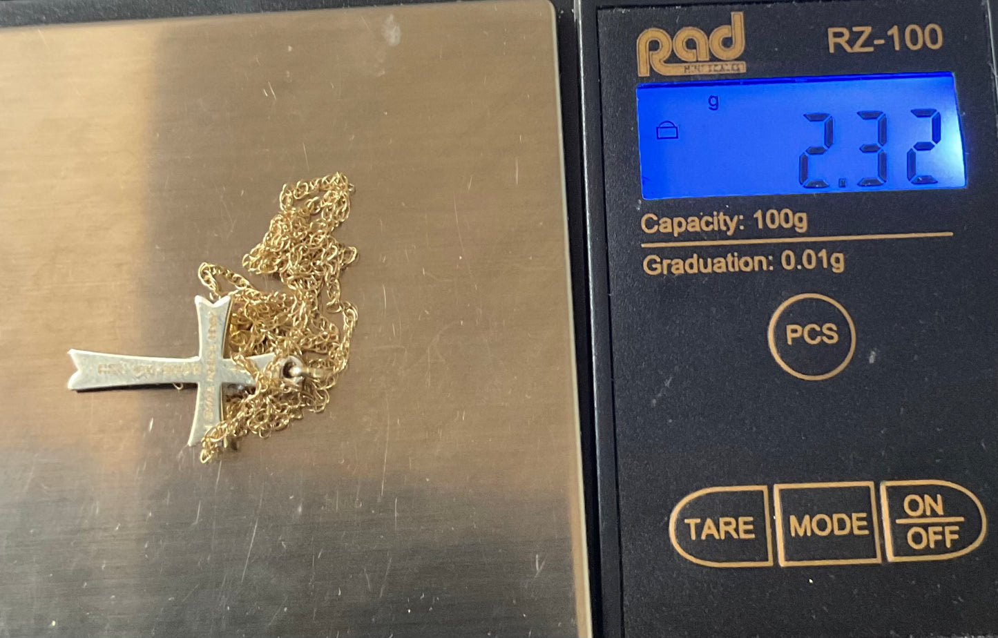 9ct Foot Prints in the Sand 'It was then that I carried you' 18" cross necklace