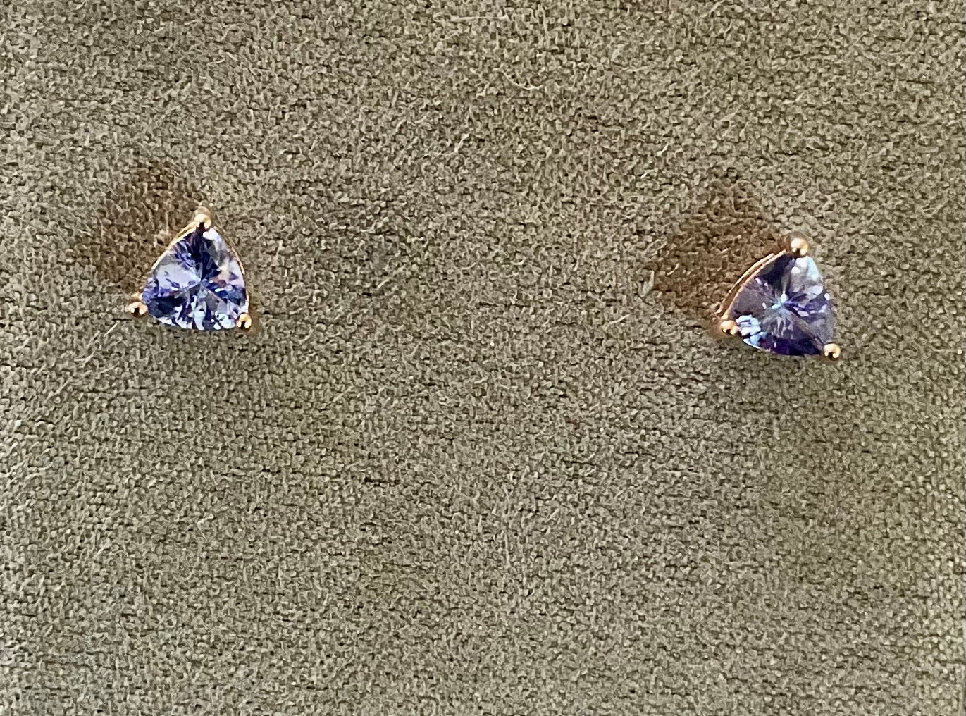 9ct Rose gold Trillion cut Tanzanite stud earrings 5mm Rocks & Co.