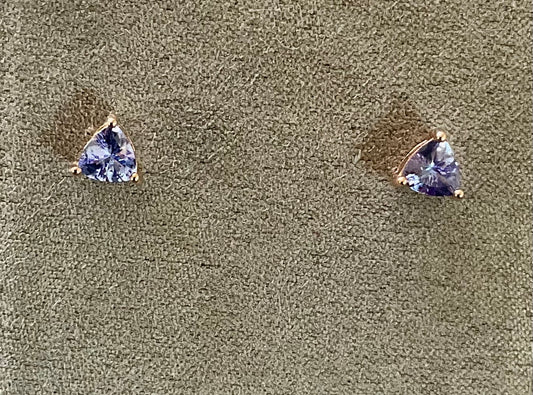 9ct Rose gold Trillion cut Tanzanite stud earrings 5mm Rocks & Co.