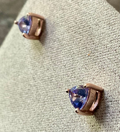 9ct Rose gold Trillion cut Tanzanite stud earrings 5mm Rocks & Co.