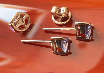 9ct Rose gold Trillion cut Tanzanite stud earrings 5mm Rocks & Co.