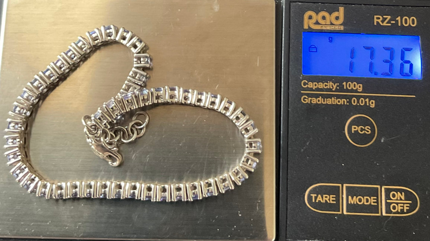 925 Tanzanite Tennis bracelet Hallmarked TGGC 20-22.5cm sterling silver 17.36g