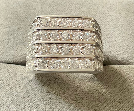 Mens 925 chunky CZ 4 row ring size P London hallmark sterling silver 10.39g Unisex