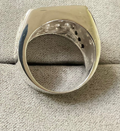 Mens 925 chunky CZ 4 row ring size P London hallmark sterling silver 10.39g Unisex