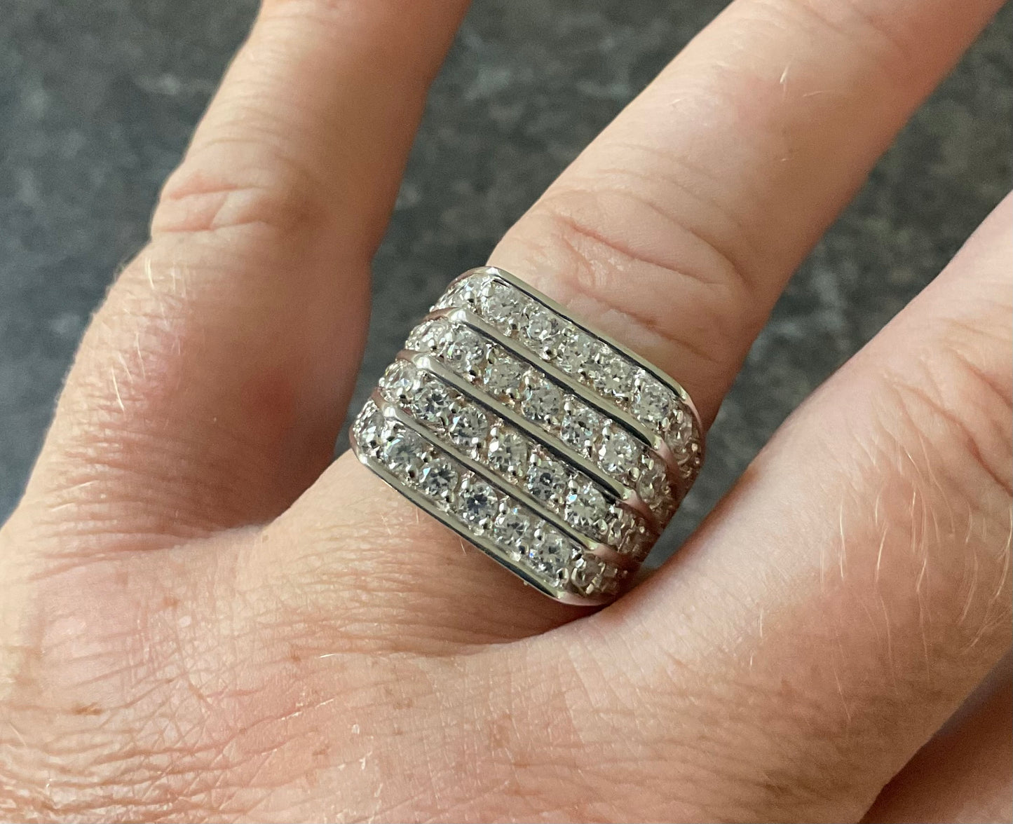 Mens 925 chunky CZ 4 row ring size P London hallmark sterling silver 10.39g Unisex