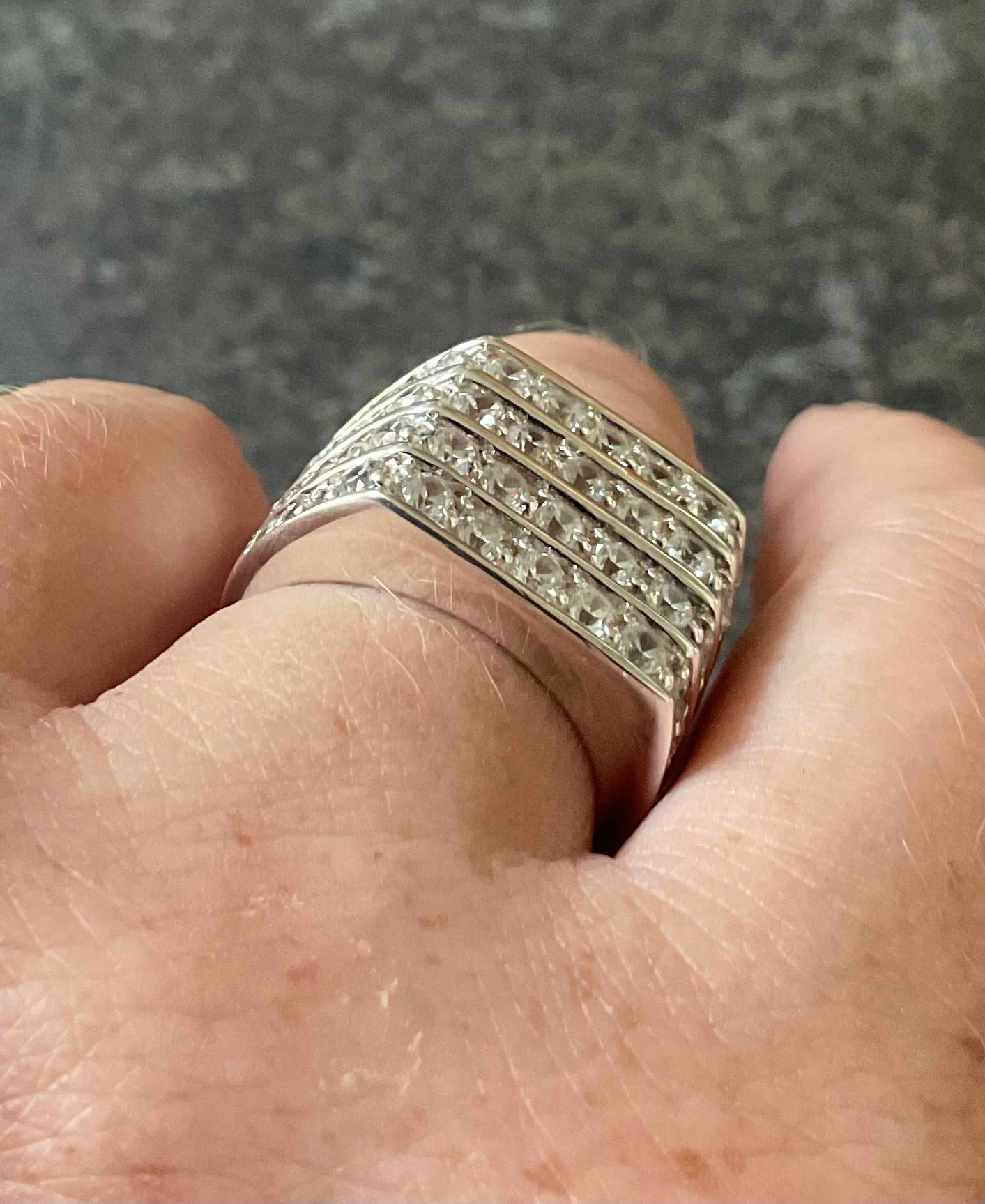 Mens 925 chunky CZ 4 row ring size P London hallmark sterling silver 10.39g Unisex