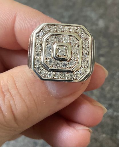 Mens 925 chunky CZ square ring size R1/2 Birmingham hallmark Sterling silver 10.02g Unisex