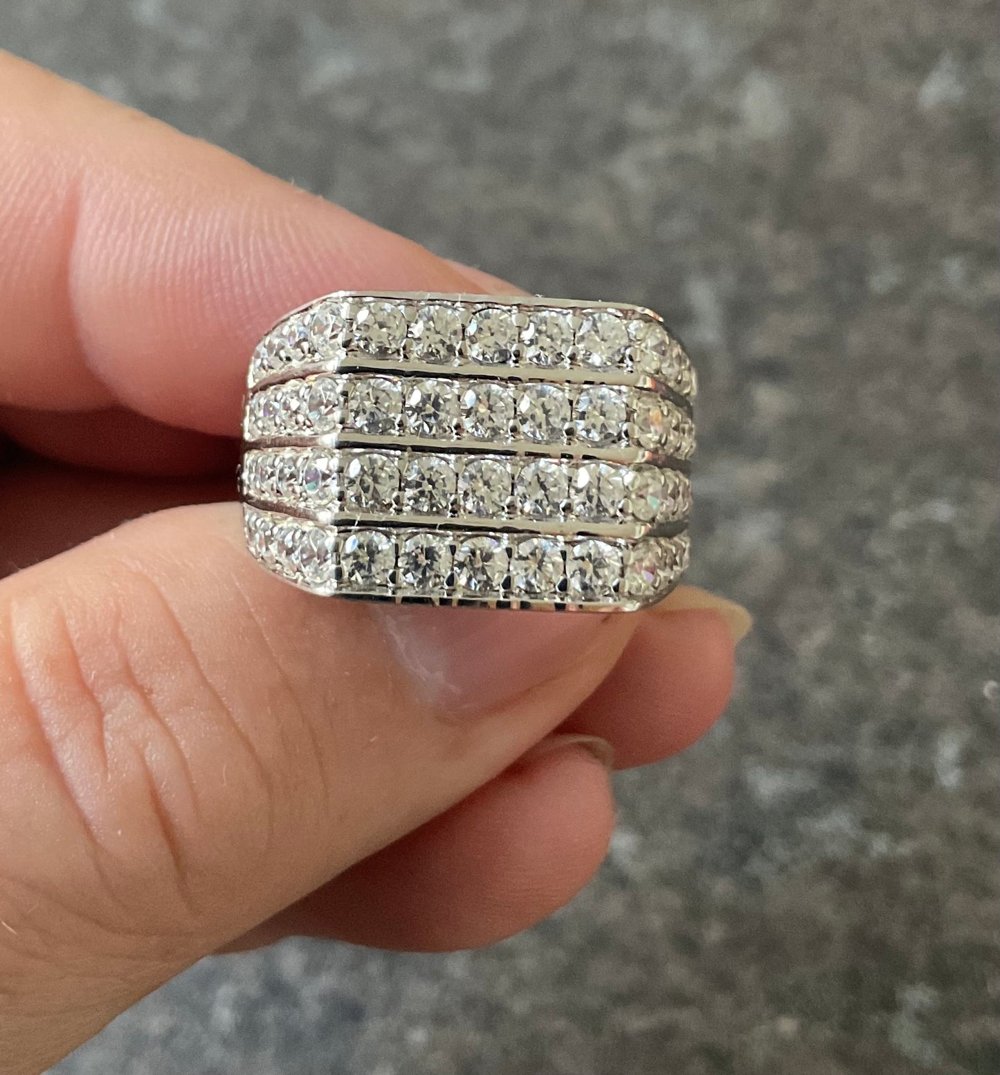 Mens 925 chunky CZ 4 row ring size V Sheffield hallmark sterling silver 9.38g Unisex