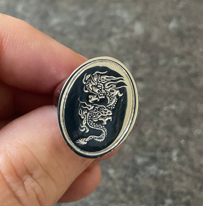 Mens 925 Chinese Dragon Large Oval ring size P Sheffield hallmark 10.72g Unisex Sterling silver