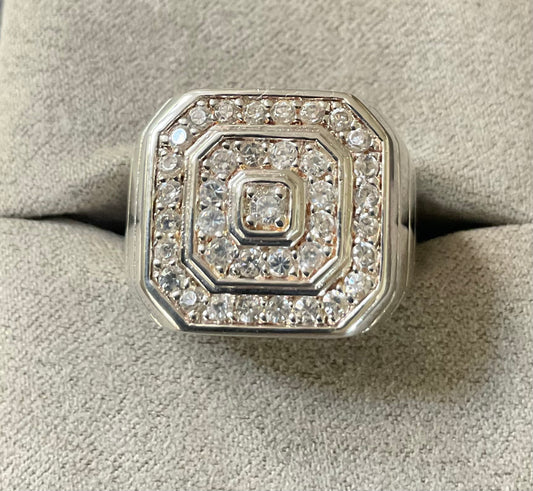 Mens 925 chunky CZ square ring size R1/2 Birmingham hallmark Sterling silver 10.02g Unisex