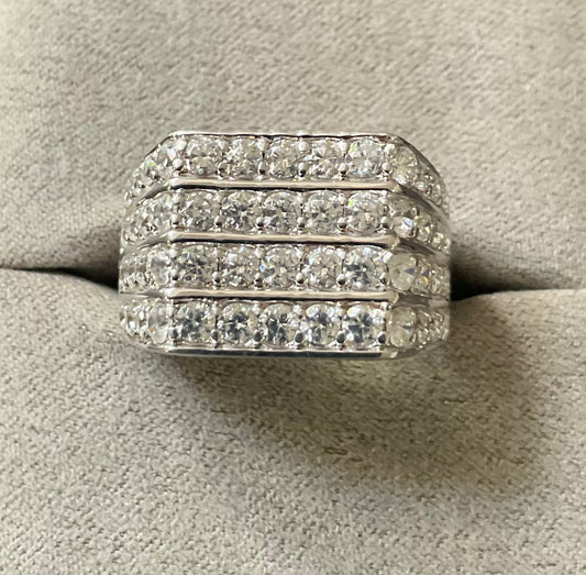 Mens 925 chunky CZ 4 row ring size V Sheffield hallmark sterling silver 9.38g Unisex