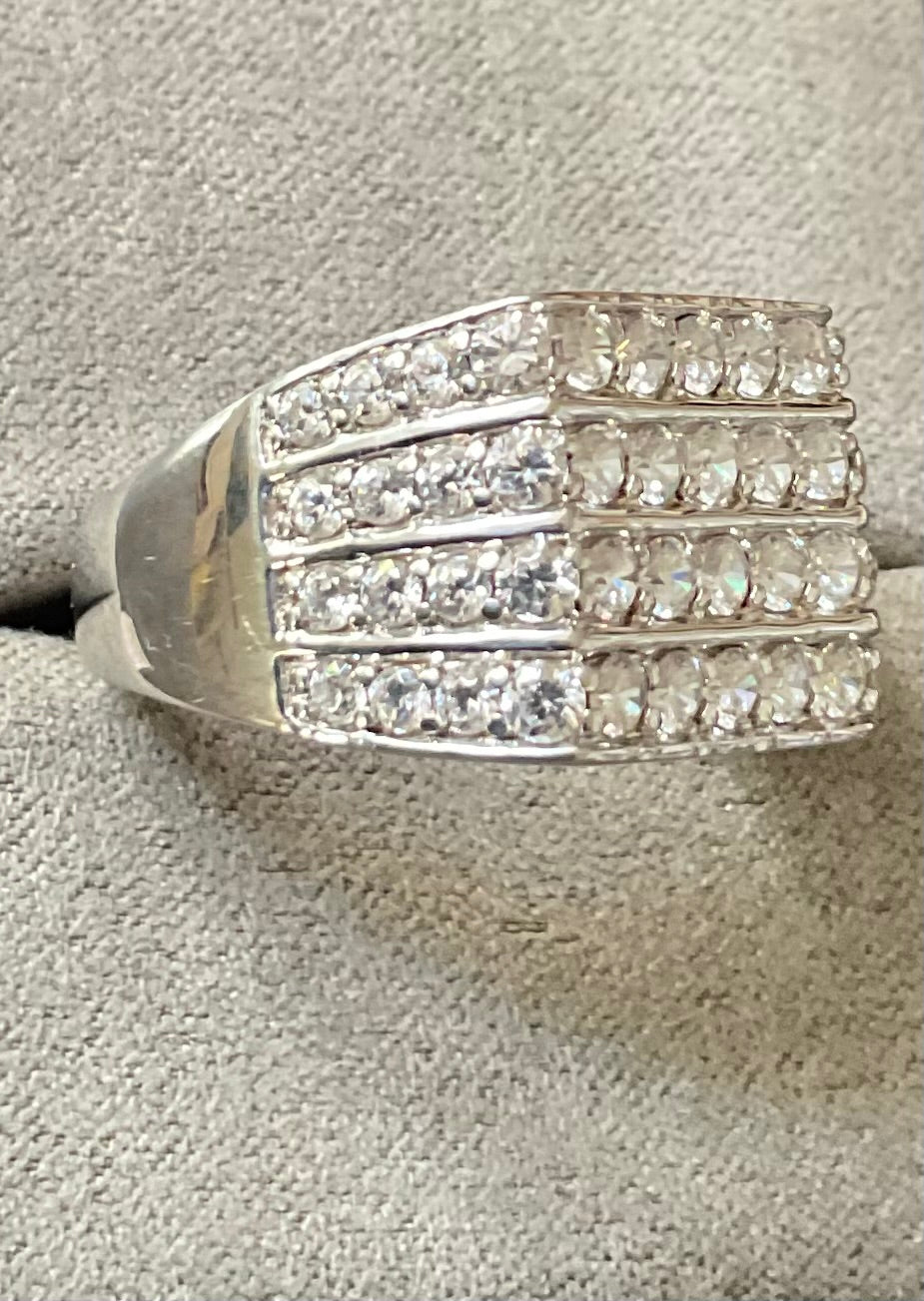 Mens 925 chunky CZ 4 row ring size V Sheffield hallmark sterling silver 9.38g Unisex