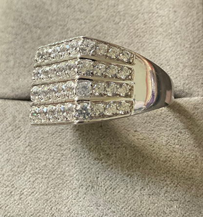 Mens 925 chunky CZ 4 row ring size V Sheffield hallmark sterling silver 9.38g Unisex