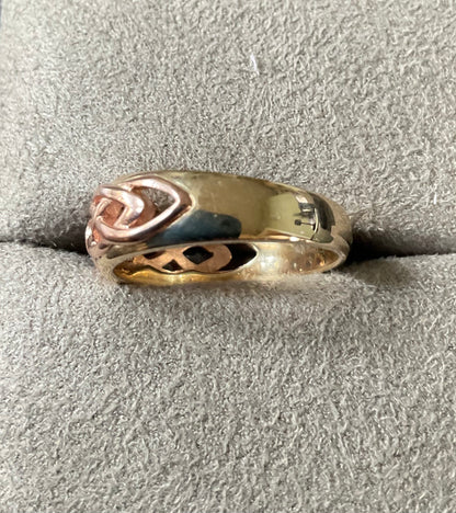 Vintage Clogau 9ct Blue Sapphire Lovers Weave ring size M yellow and rose gold