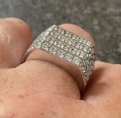 Mens 925 chunky CZ 4 row ring size V Sheffield hallmark sterling silver 9.38g Unisex
