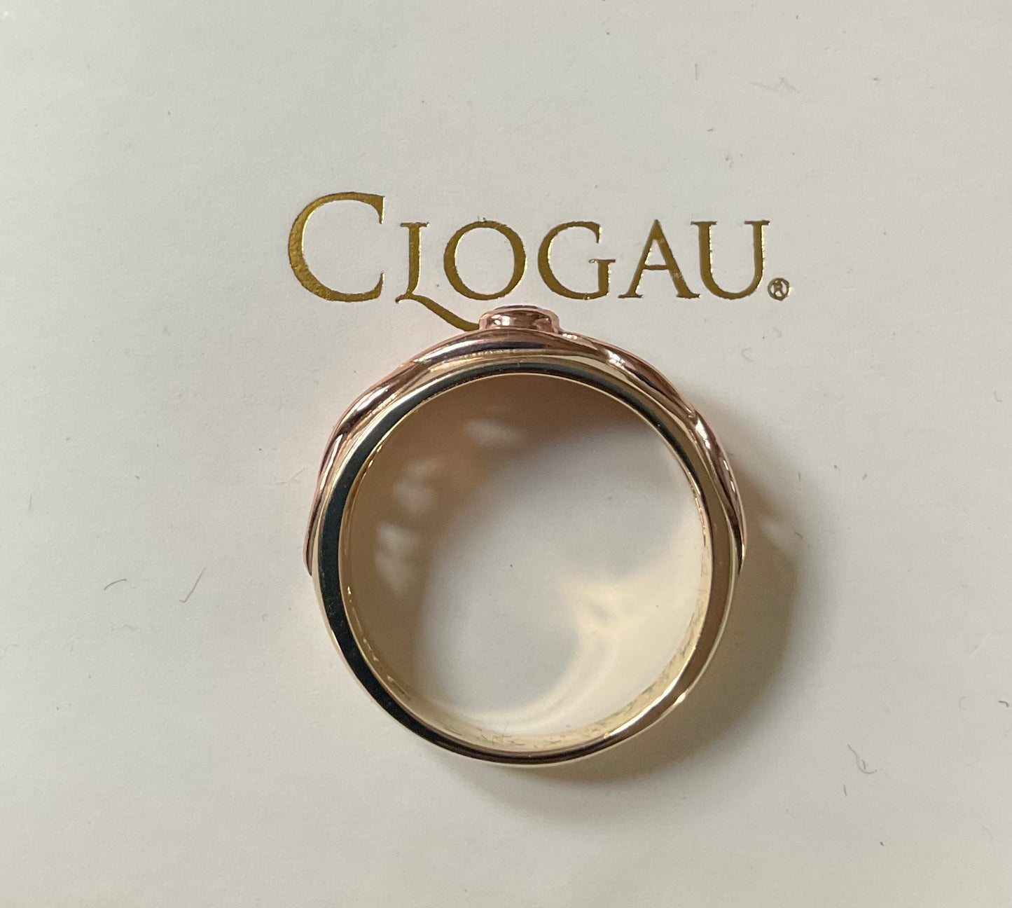 Vintage Clogau 9ct Blue Sapphire Lovers Weave ring size M yellow and rose gold