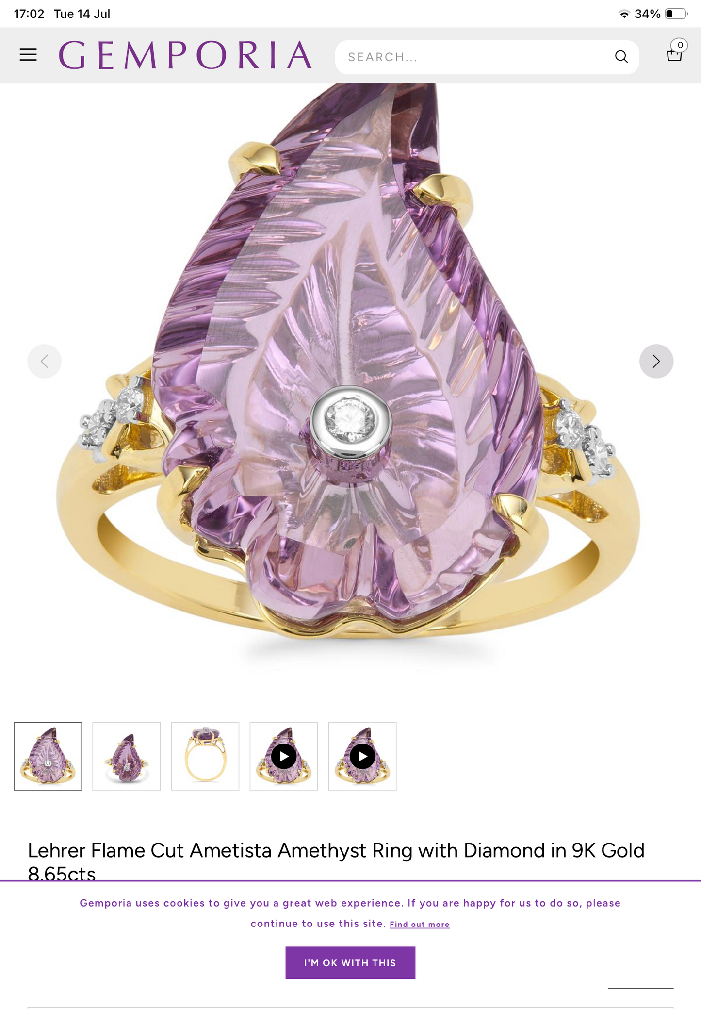 Lehrer 9ct Flame Cut Ametista Amethyst & Diamond Ring size O 8.65cts Limited Edition 13/20