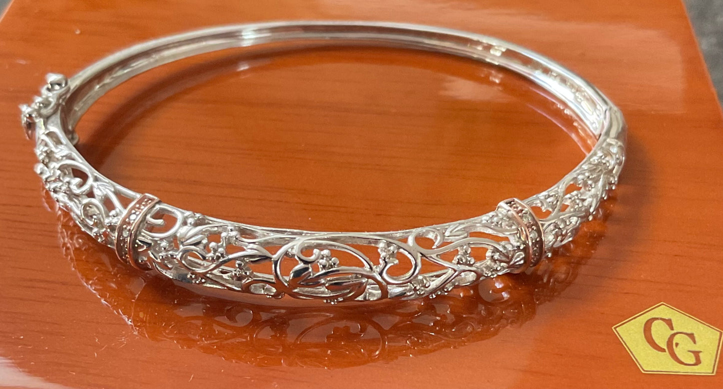 Clogau Am Byth Diamond bangle bracelet in silver and rose gold