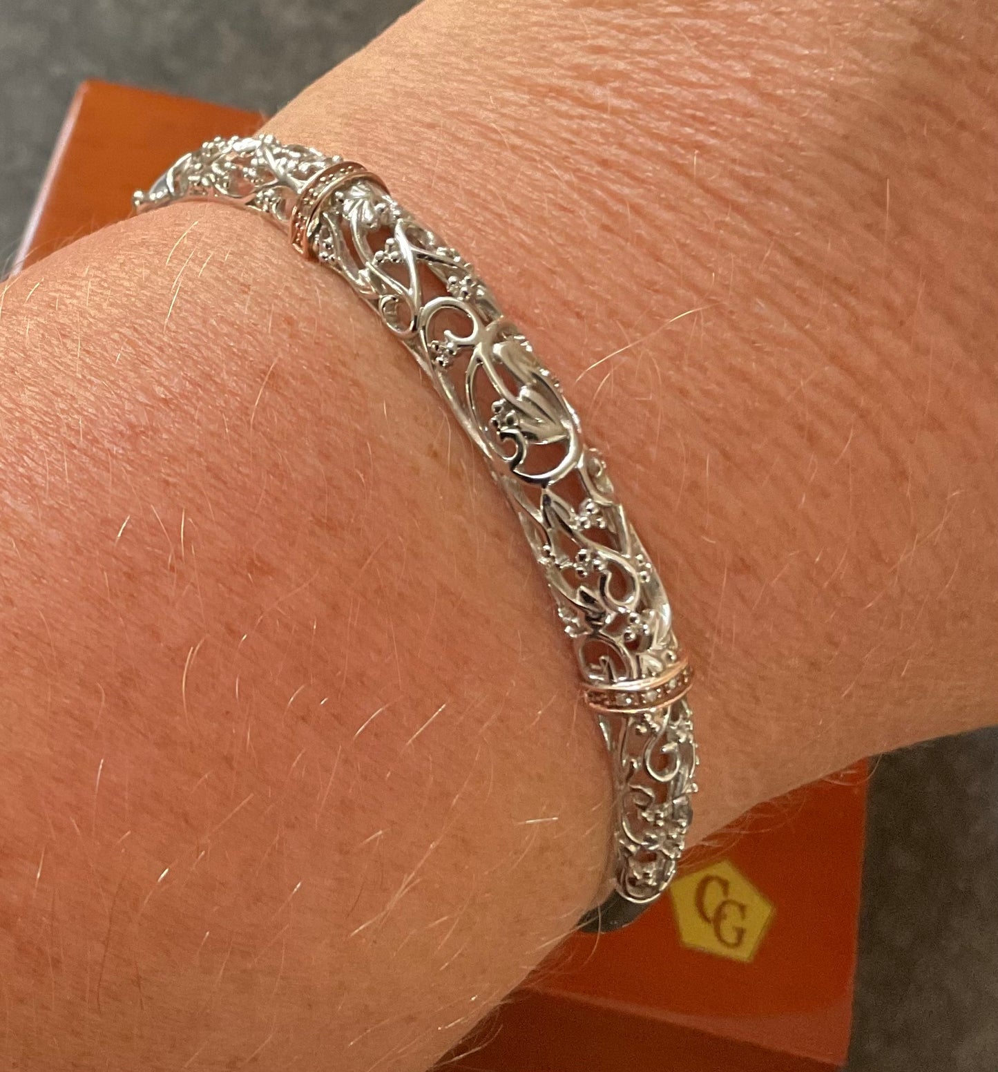 Clogau Am Byth Diamond bangle bracelet in silver and rose gold