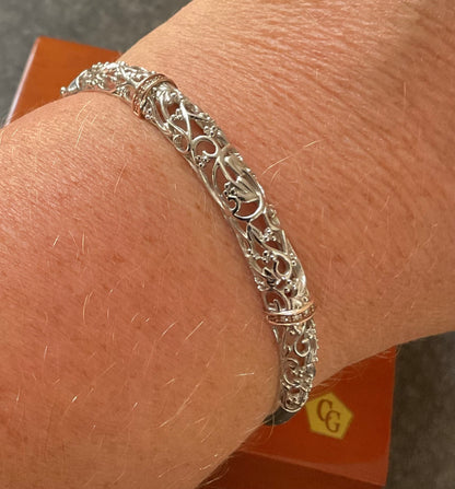 Clogau Am Byth Diamond bangle bracelet in silver and rose gold