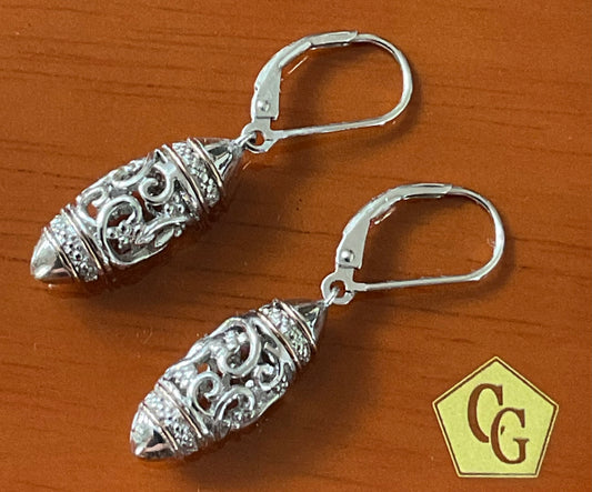 Clogau Am Byth Diamond Bullet Lozenge drop leverback earrings in silver and rose gold