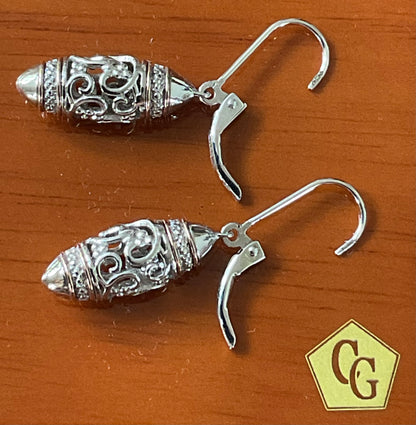 Clogau Am Byth Diamond Bullet Lozenge drop leverback earrings in silver and rose gold