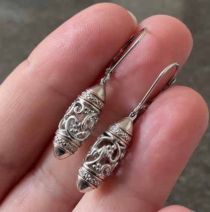 Clogau Am Byth Diamond Bullet Lozenge drop leverback earrings in silver and rose gold