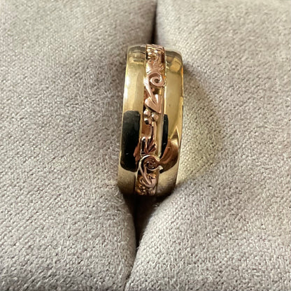Clogau 9ct Tree of Life Wide 7mm Band ring size P in yellow and rose gold