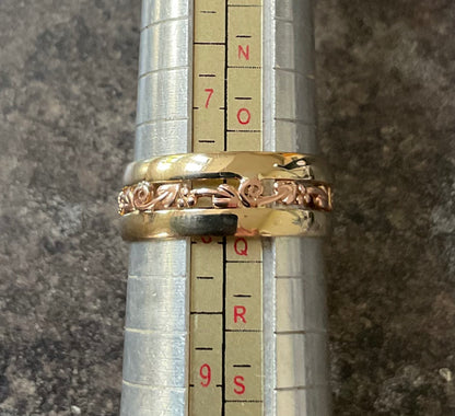 Clogau 9ct Tree of Life Wide 7mm Band ring size P in yellow and rose gold