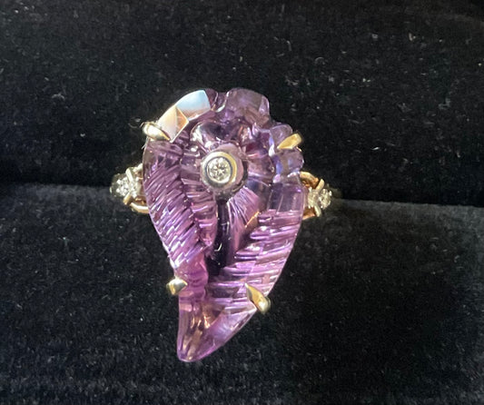 Lehrer 9ct Flame Cut Ametista Amethyst & Diamond Ring size O 8.65cts Limited Edition 13/20