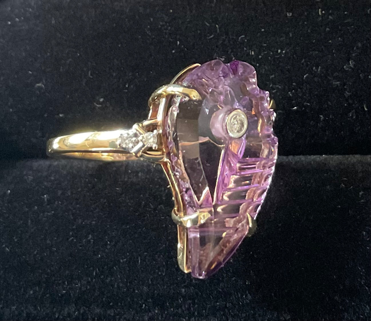 Lehrer 9ct Flame Cut Ametista Amethyst & Diamond Ring size O 8.65cts Limited Edition 13/20