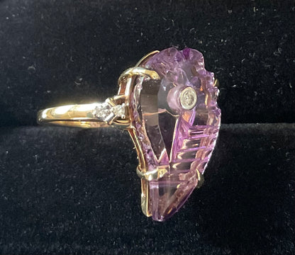 Lehrer 9ct Flame Cut Ametista Amethyst & Diamond Ring size O 8.65cts Limited Edition 13/20