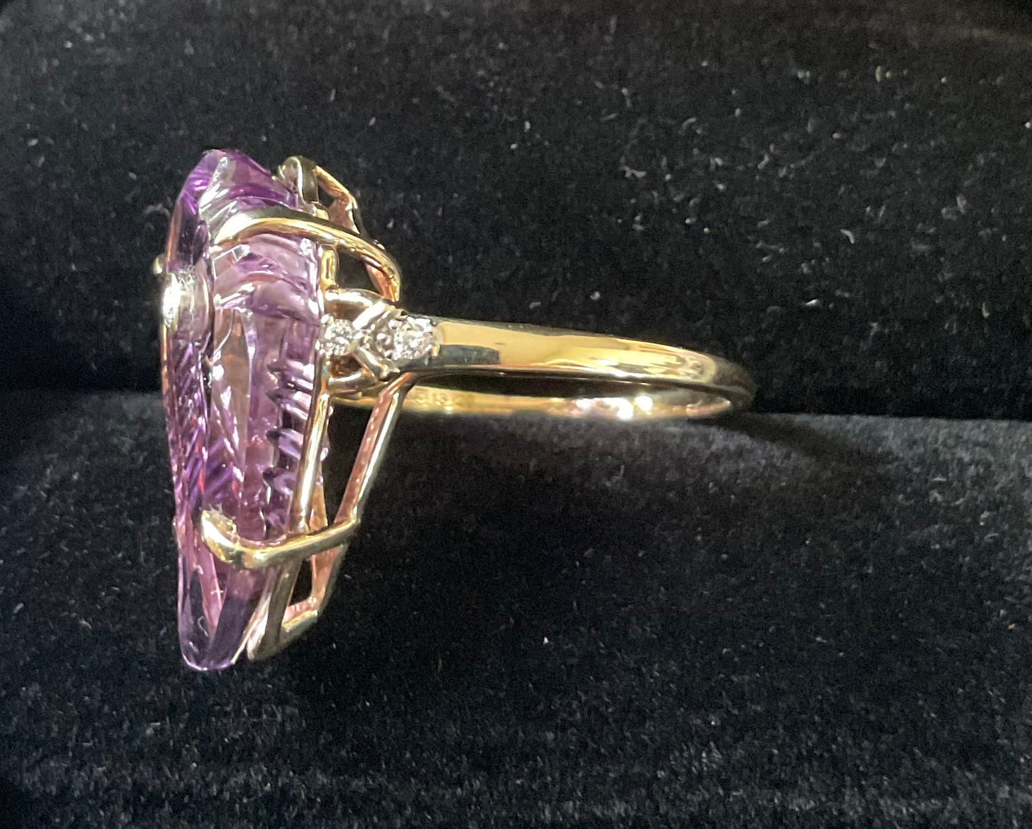 Lehrer 9ct Flame Cut Ametista Amethyst & Diamond Ring size O 8.65cts Limited Edition 13/20