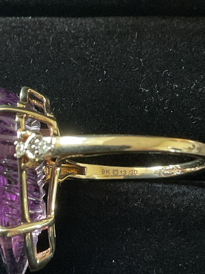 Lehrer 9ct Flame Cut Ametista Amethyst & Diamond Ring size O 8.65cts Limited Edition 13/20
