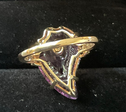 Lehrer 9ct Flame Cut Ametista Amethyst & Diamond Ring size O 8.65cts Limited Edition 13/20