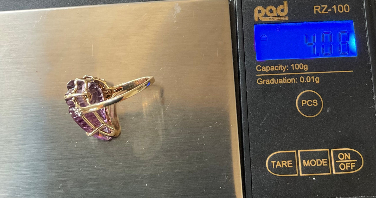 Lehrer 9ct Flame Cut Ametista Amethyst & Diamond Ring size O 8.65cts Limited Edition 13/20
