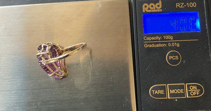 Lehrer 9ct Flame Cut Ametista Amethyst & Diamond Ring size O 8.65cts Limited Edition 13/20