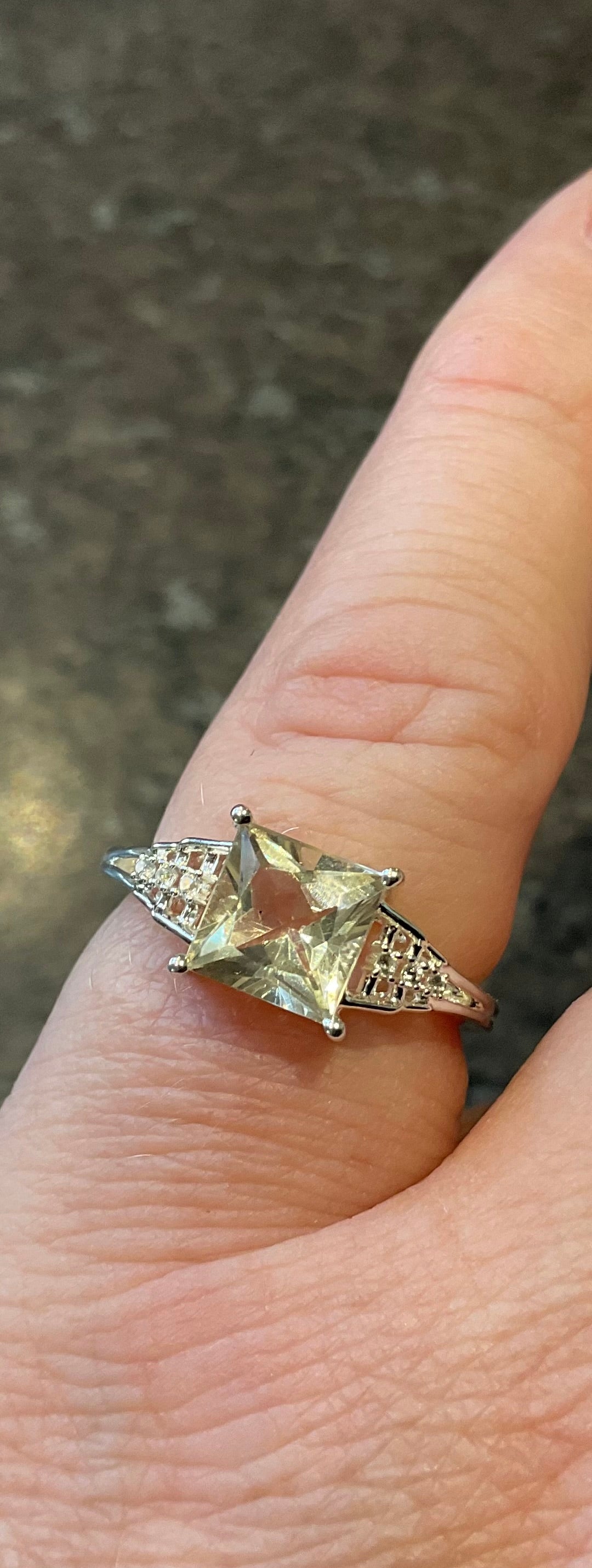 925 square cut Serenite and Zircon ring size N1/2 sterling silver