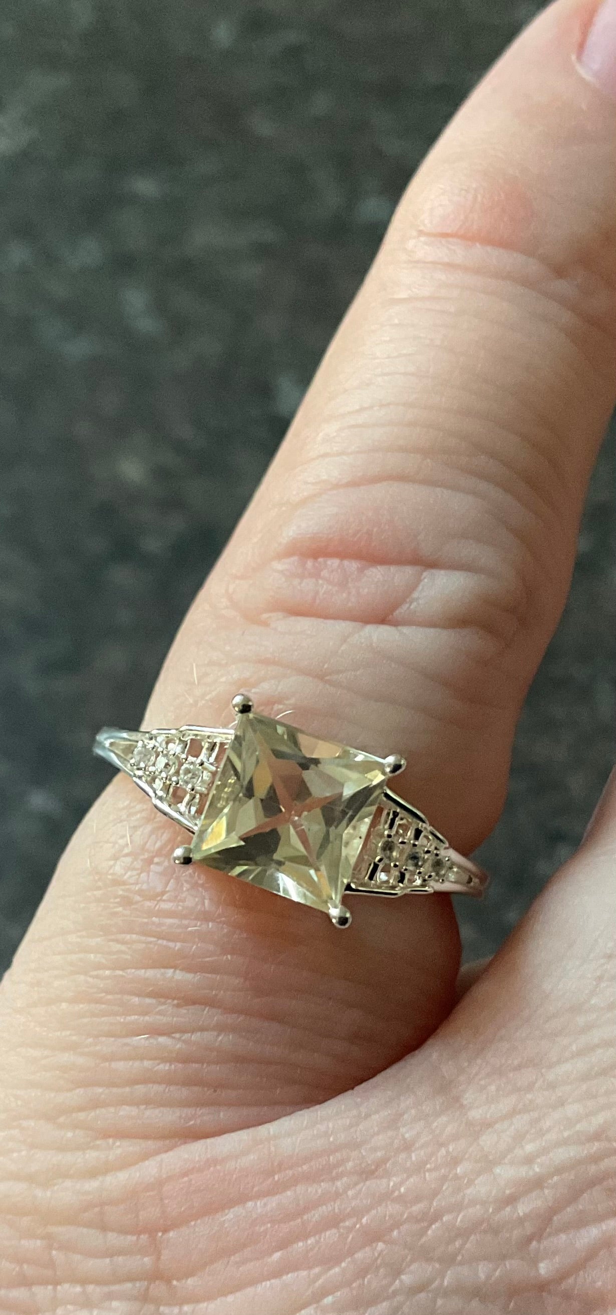 925 square cut Serenite and Zircon ring size N1/2 sterling silver
