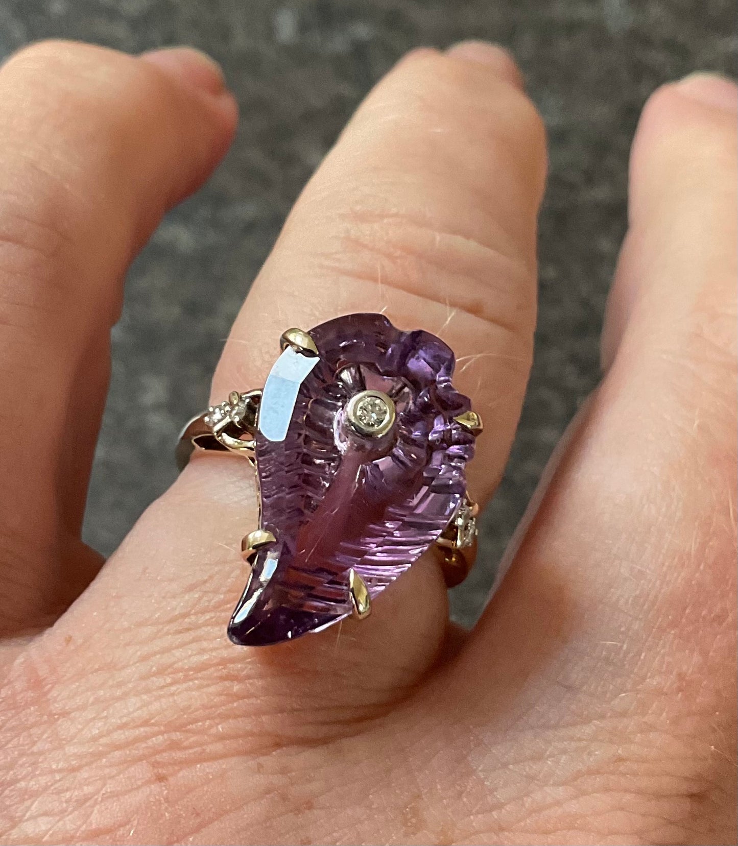 Lehrer 9ct Flame Cut Ametista Amethyst & Diamond Ring size O 8.65cts Limited Edition 13/20