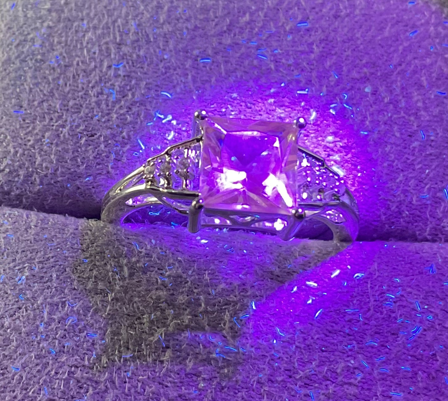 925 square cut Serenite and Zircon ring size N1/2 sterling silver