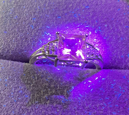 925 square cut Serenite and Zircon ring size N1/2 sterling silver