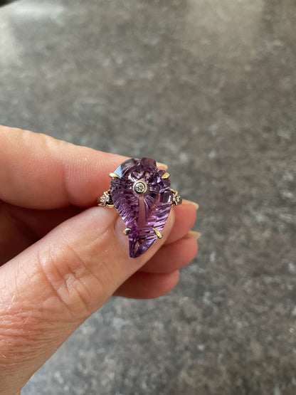 Lehrer 9ct Flame Cut Ametista Amethyst & Diamond Ring size O 8.65cts Limited Edition 13/20