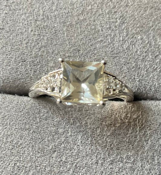 925 square cut Serenite and Zircon ring size N1/2 sterling silver
