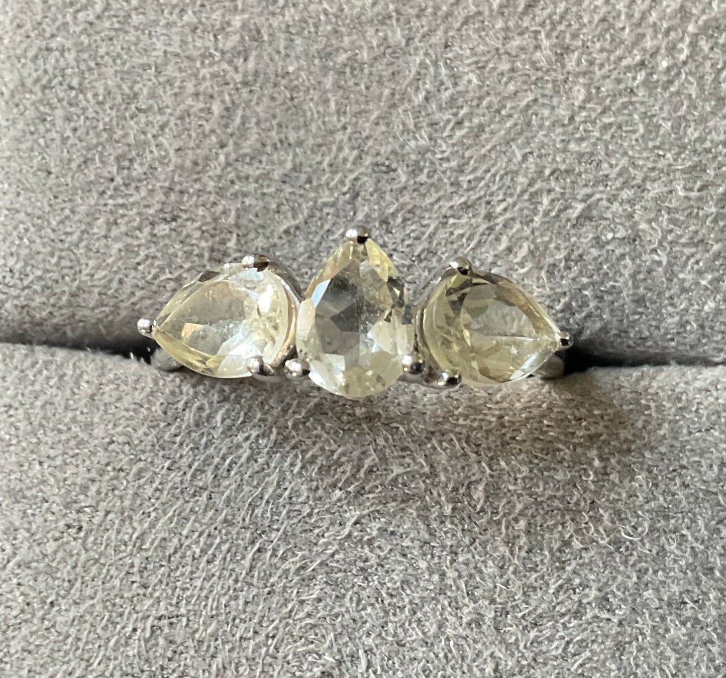 925 Serenite pear cut trilogy ring size P1/2 sterling silver