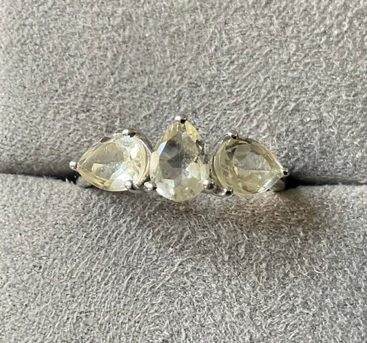925 Serenite pear cut trilogy ring size P1/2 sterling silver