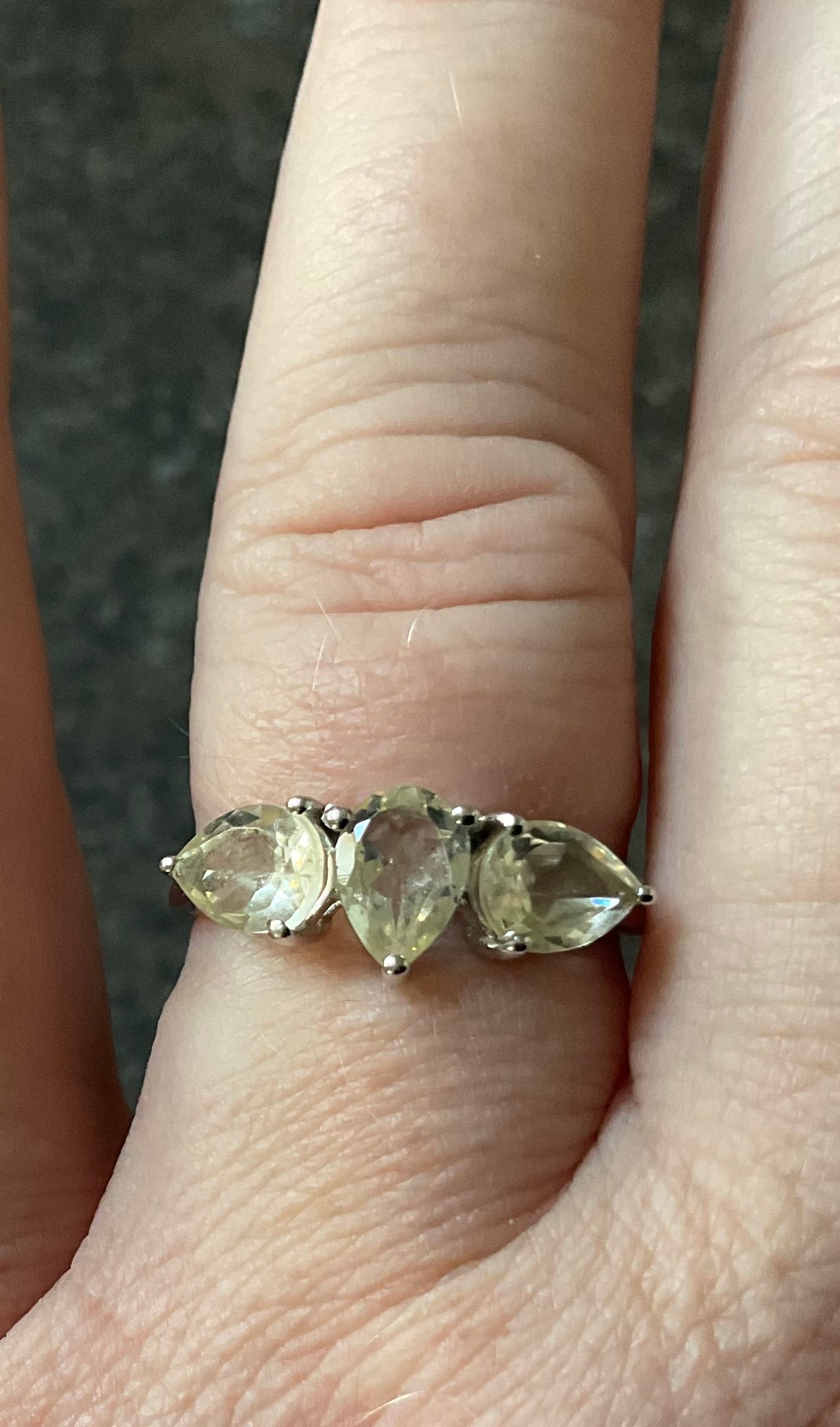 925 Serenite pear cut trilogy ring size P1/2 sterling silver