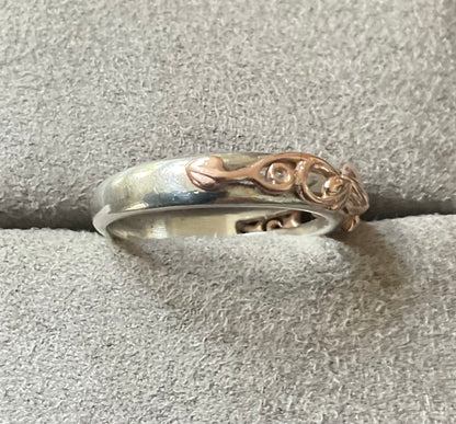 Clogau Tree of Life silver and rose gold foliate narrow band ring size N1/2-O