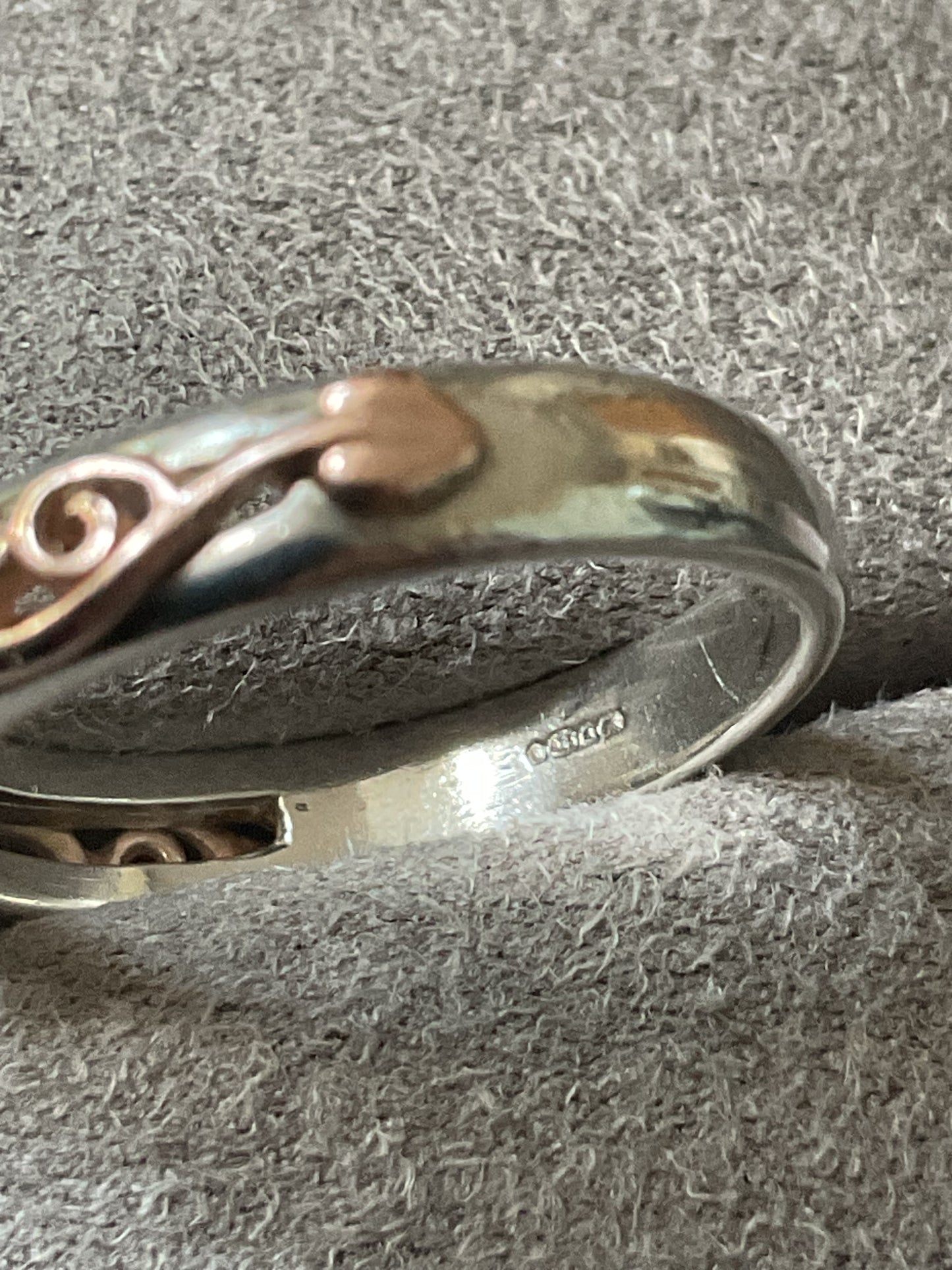 Clogau Tree of Life silver and rose gold foliate narrow band ring size N1/2-O