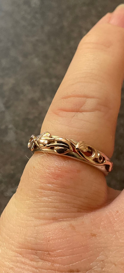Clogau Tree of Life silver and rose gold foliate narrow band ring size N1/2-O